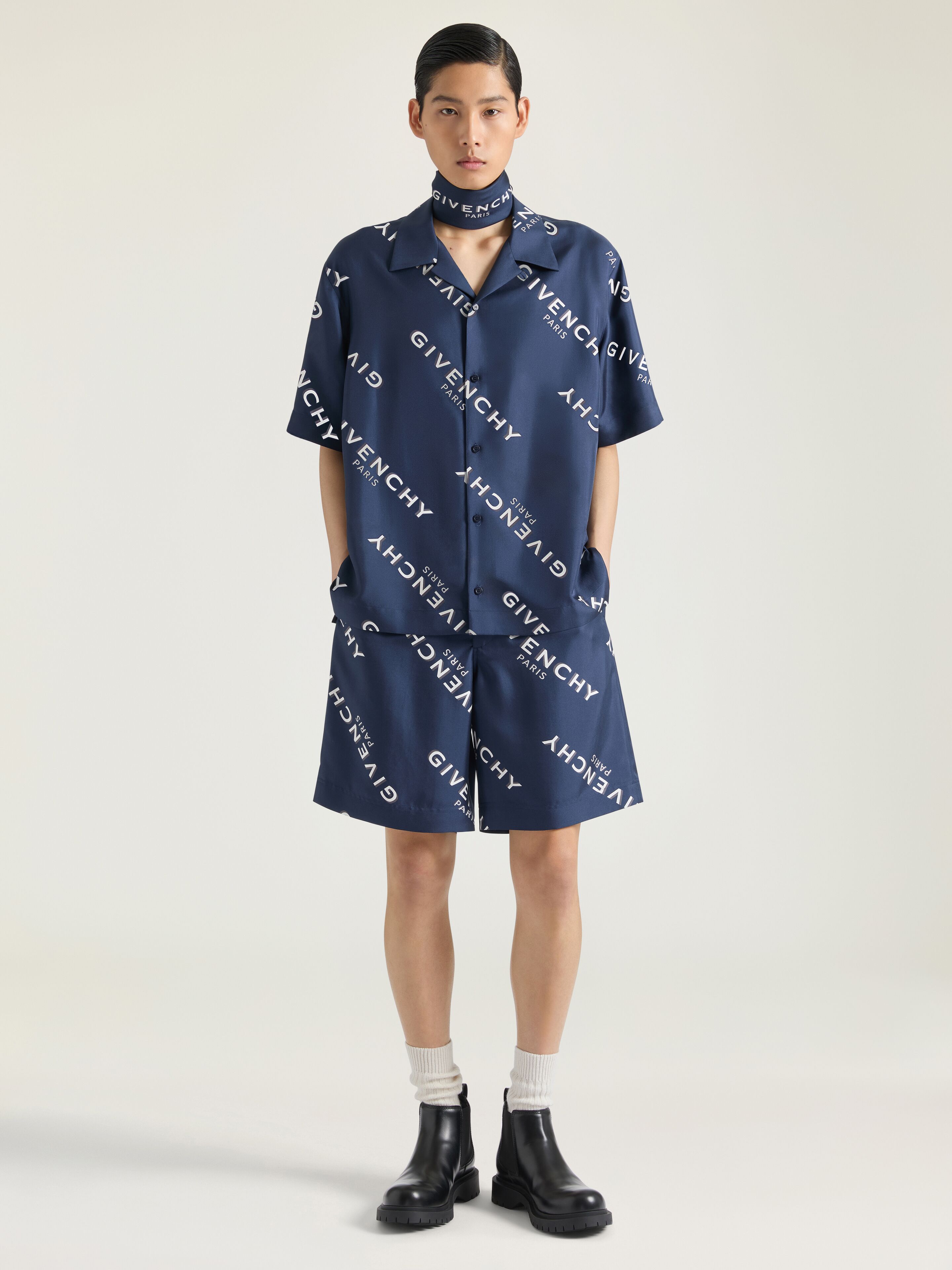 Bermuda shorts in silk twill with GIVENCHY shadow print